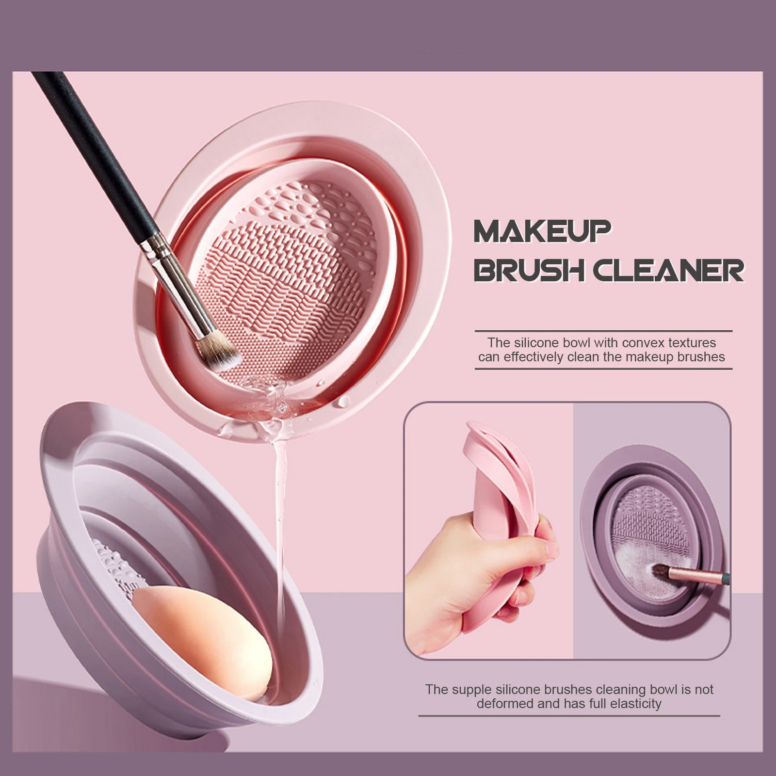 

Makeup Brush Cleaning Drying Hanger Cleaner Tools Supplies Foldable Mat Silicone Bowl Convex Textures Eyeshadow Brow Brushes