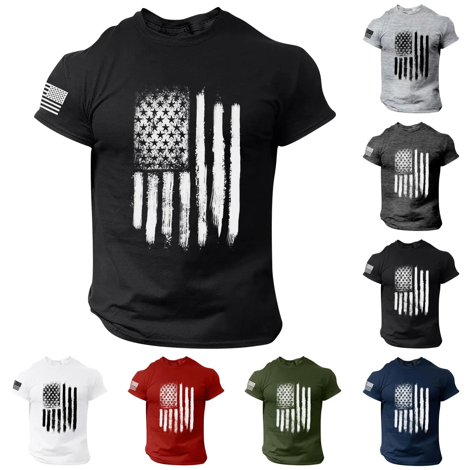 Thick T Shirts Shirt Mens Shirt Pack Men's Independence Day Flag Print Spring/summer Leisure Sports Comfortable Breathable Sweat