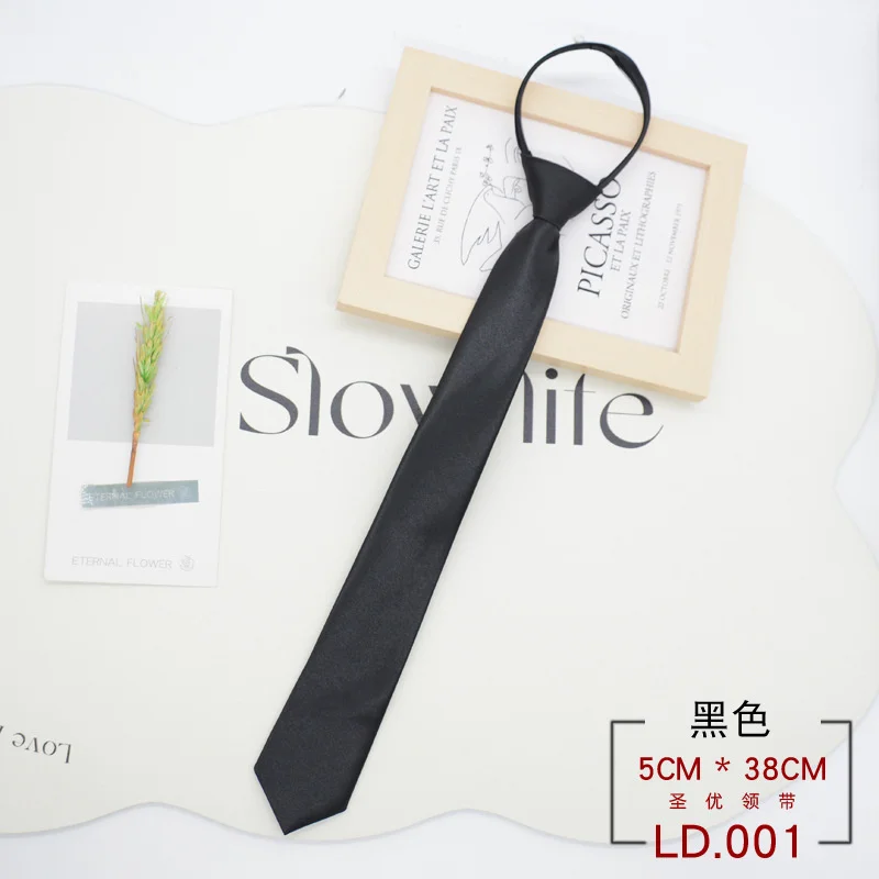 5cm 38cm Simple Neckties For Women Black Ties Polyester Narrow Zipper Tie Skinny Girls Lazy Ties Wedding Casual Neckwear Cravat