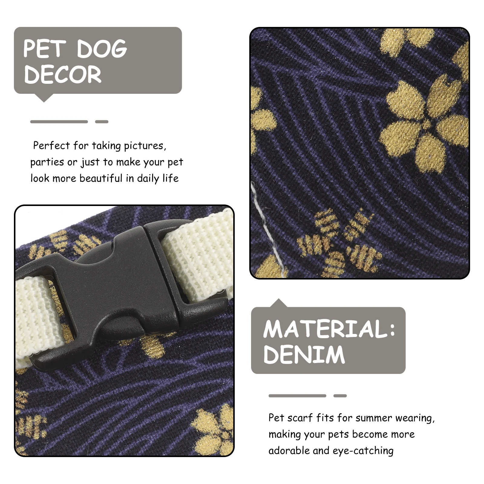 

Washable Pet Saliva Scarf Bandana for Small Dogs Cherry Blossoms Cat Bib Blue Denim