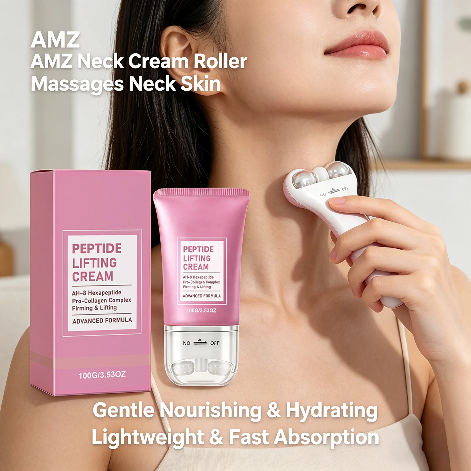 Neck Care Cream Firming & Lifting Skin Reduce Wrinkles Refreshing Texture Reducing Neck Wrinkles Roller Massage Easily Absorbed