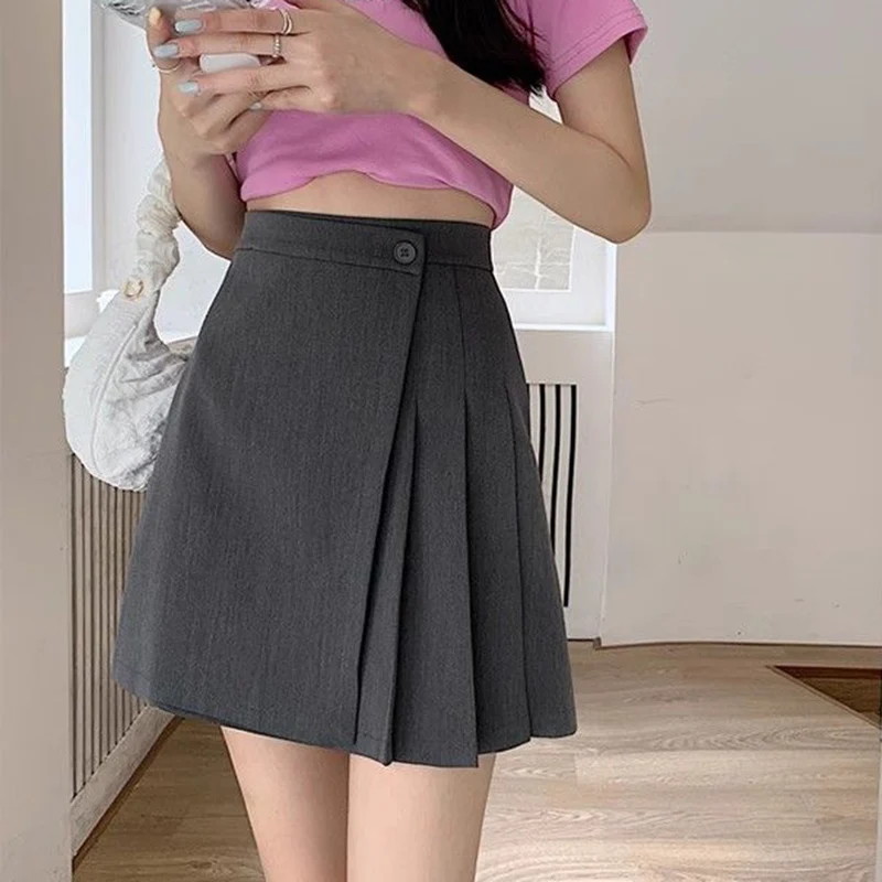 Rimocy Irregular High Waist Suit Skirt Women 2025 Summer Pleated A Line Mini Skirts Woman Black Gray Student Jk Short Skirts