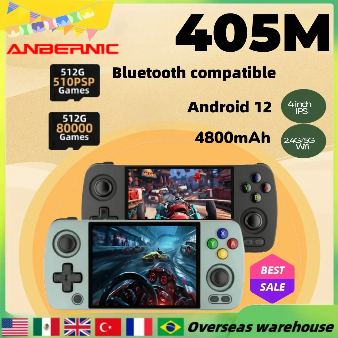 

ANBERNIC RG405M 4 Inch IPS Screen Metal Retro Handheld Game Console T618 Android12 Player 512G 70000 PSP PS2 Game Birthday gifts