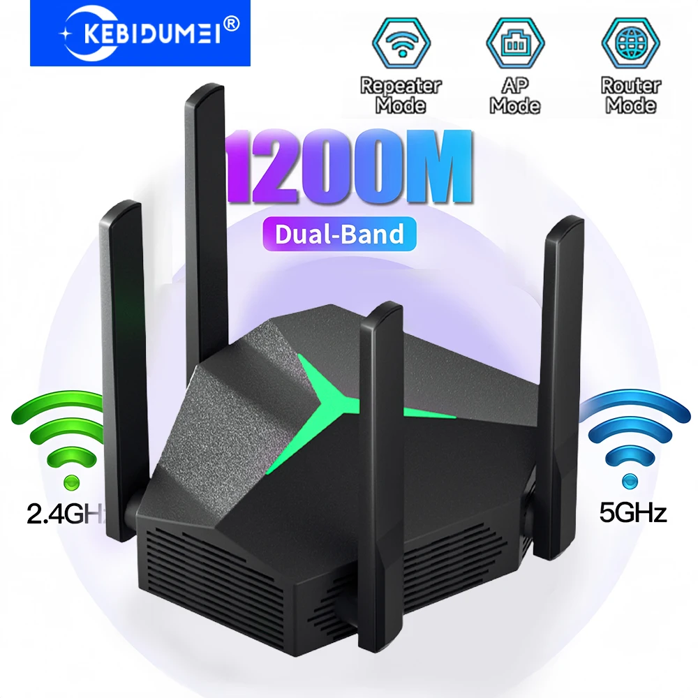 

1200Mbps WiFi Repeater Dual Band 2.4G/5G Wireless Range Extender Signal Booster Home Amplifier Tri-mode Router/Repeater/AP