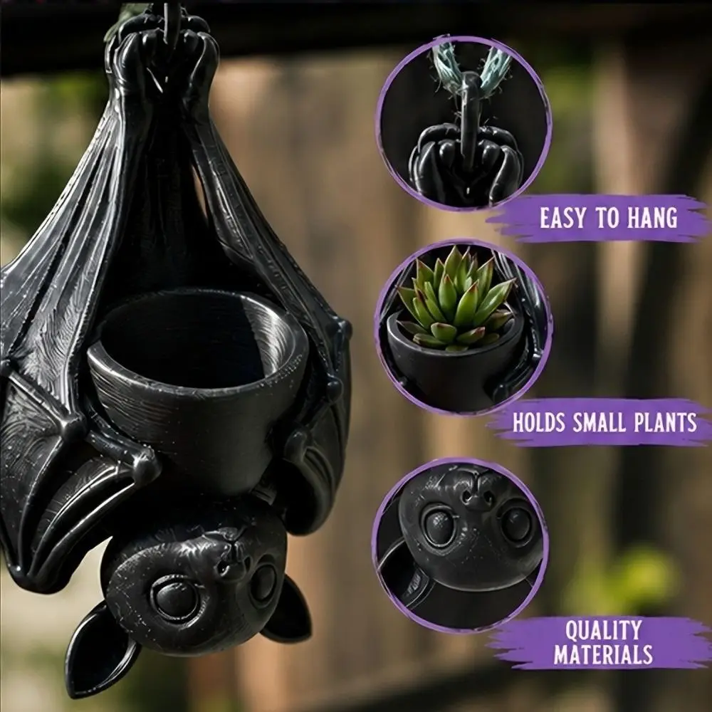 3D Printed Upside Down Bat Hanging Planter Plastic Gothic Style Hanging Bat Plant Pot Realistic Whimsical