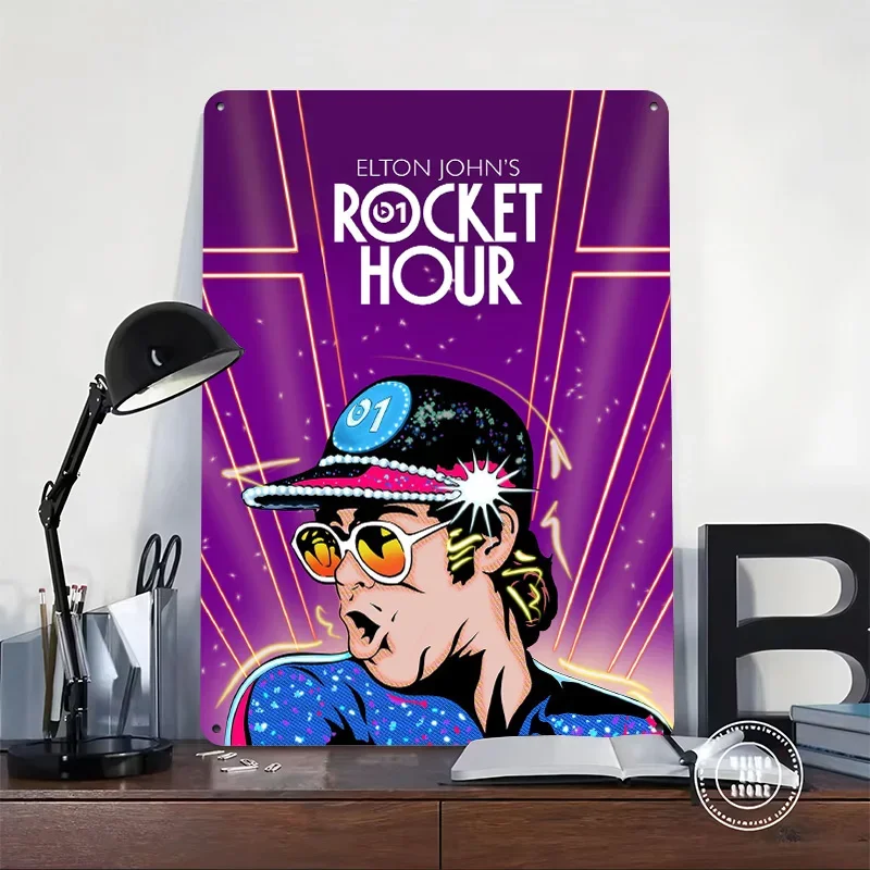 Elton Rocket Hour Poster Retro 3D Printed Metal Signs Customized Wall Hanging Gift for Gaming Room Decoration Man Vintage Decor