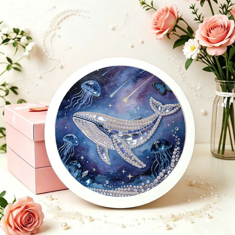 Creative Whale Round Shape Pearl Painting Hand-Pasted Flower DIY Painting Material Pack 20cm Self-Adhesive Paintings Office