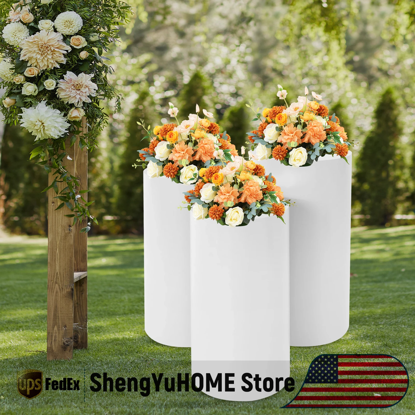 Wedding Centerpieces for Tables, White Cylinder Ornament Base, 3 Pcs Cake Stands & Display Columns, for Wedding, Party, Event, T