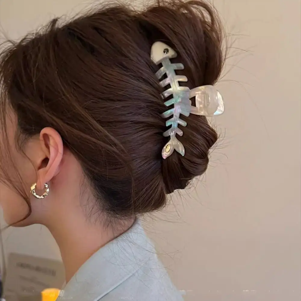 

Sweet Hairpin Fish Bone Shaped Hair Claw Acetic Acid Large Animals Hair Clip Korean Style Geometry Fish Grab Clip Vacation