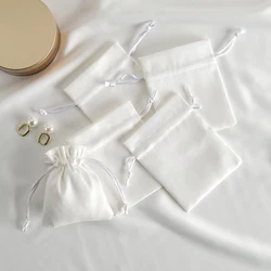 10Pcs/lot  White Flannel Jewelry Bag Velvet Suede Drawstring Gift Pouch For Rings Earrings Bracelet Pendant Stud Candy Organizer