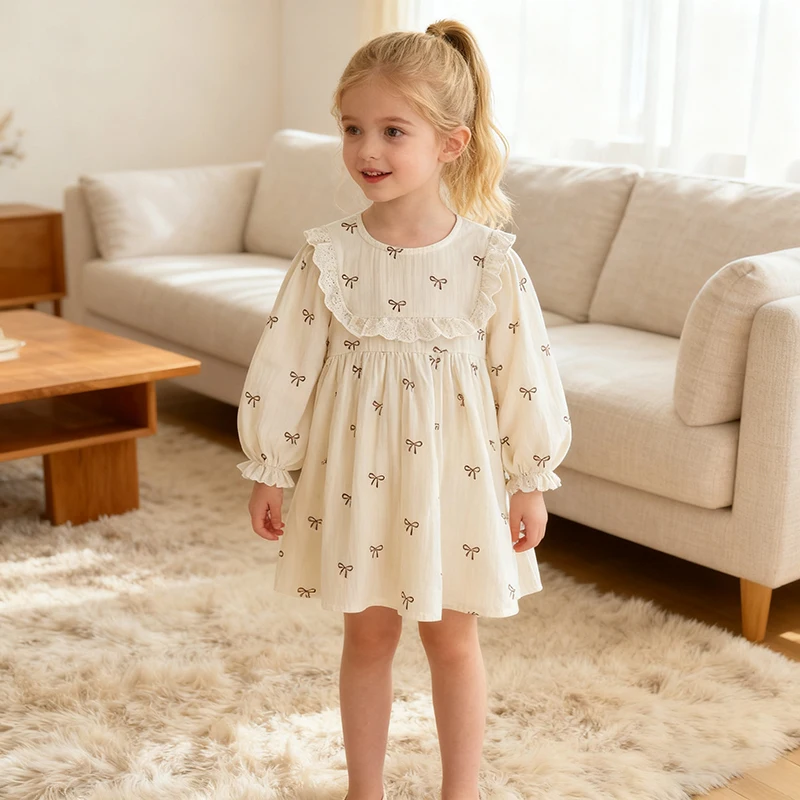 

Autumn Winter Kids Princess Dress Dresses Girl Party Dress Long Sleeved Floral Patterns Baby Girl Dress Children Sweet Clothes