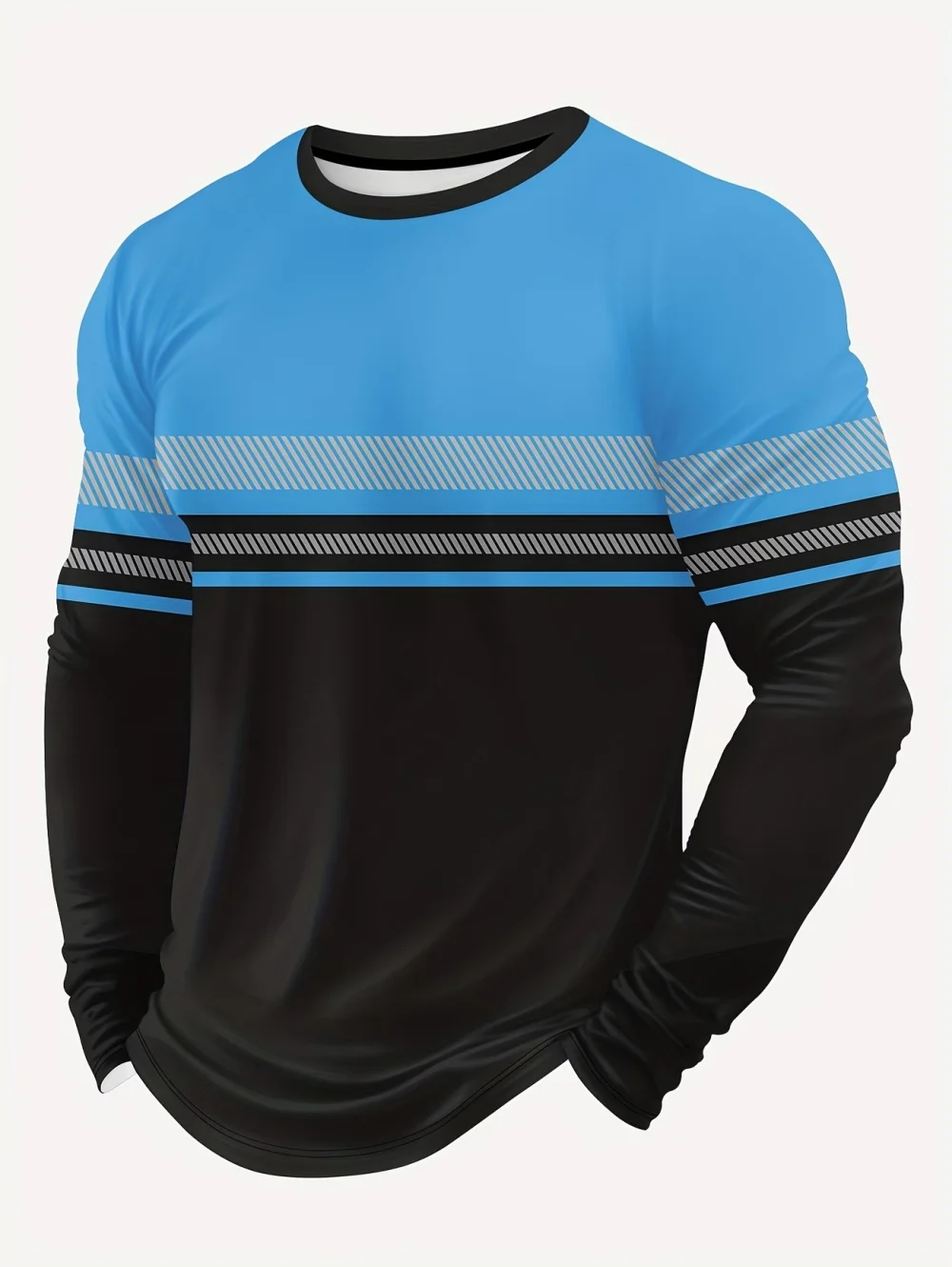 Y2K Herren Neon-Grün-Schwarz Color-Block 3D-Druck Langarmshirt Entspannend Atmungsaktiv Schnelltrocknend Outdoor-Sportbekleidung Oberteil Arbeitskleidung – Detail 16
