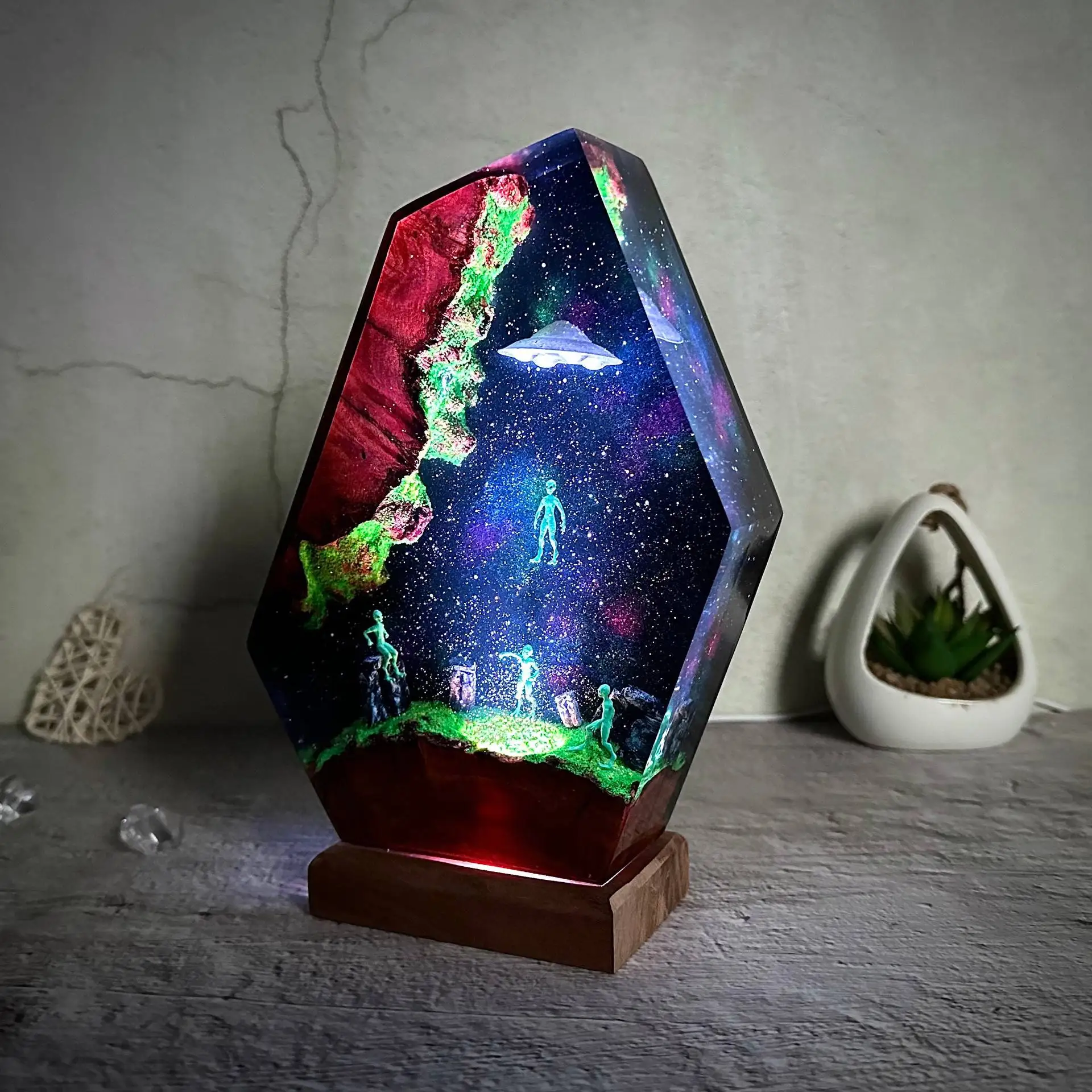 Alien epoxy resin space art resin night handmade gift for her home ornament