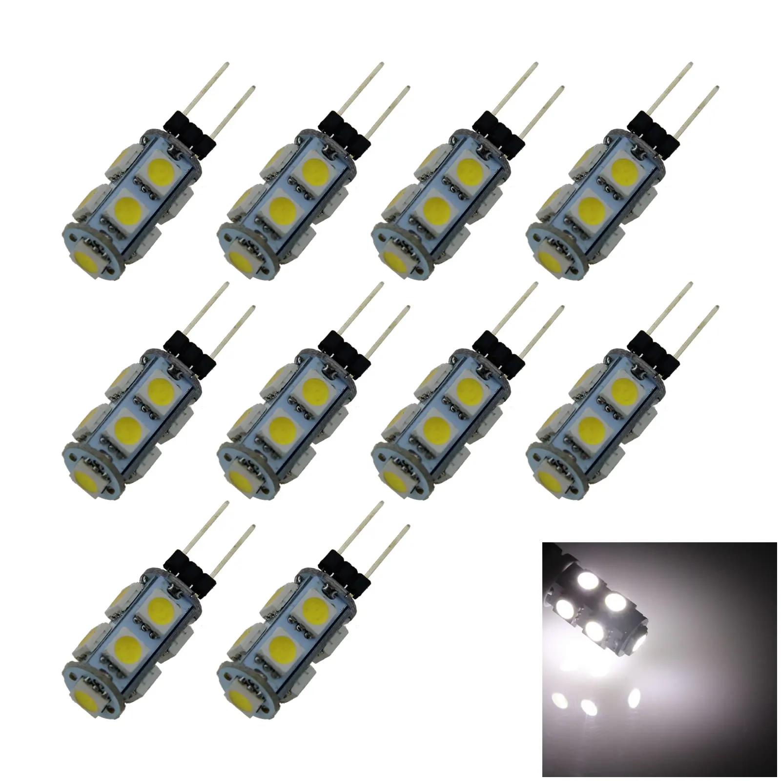 10x White Decor G4 Cabinet Lamp Capsule Light 9 Emitters 5050 SMD LED T007-W