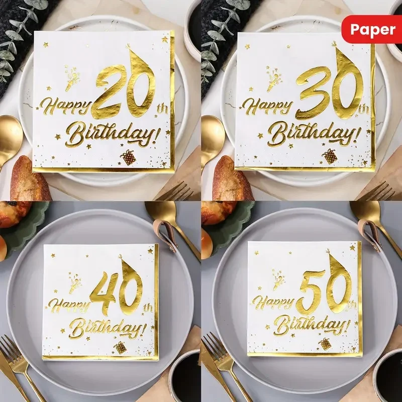 Einweg-Servietten mit Goldprägung für 16., 18., 20., 30., 40., 50., 60. und 70. Geburtstagsfeiern – Detail 1