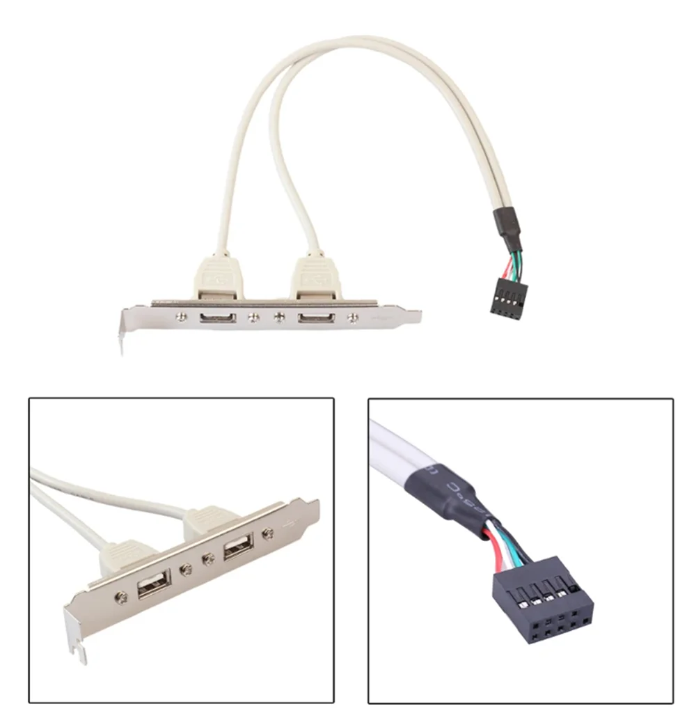 

2 Port USB 2.0 Motherboard Rear Panel Expansion Bracket To 9 Pin Motherboard USB Cable Host Adapter Connector Cable Adapter