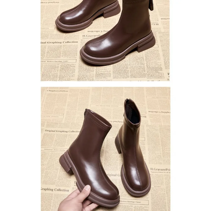 French Style Women Martini Boots Thick Bottom Appears Small Flocking Heightening Elastic Slimming Boots Autumn Winter