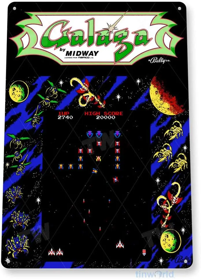 Galaga Arcade Shop Game Room Marquee Wall Decor - 8 inches X12 inches Tin Metal Sign, 8 x 12 Inch