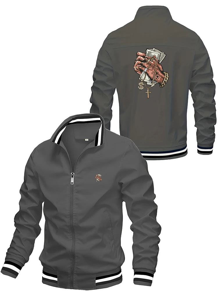 

Мужской повседневный и модный высококачественный уличный кардиган на молнии с принтом на весну и осень, удобная спортивная куртка