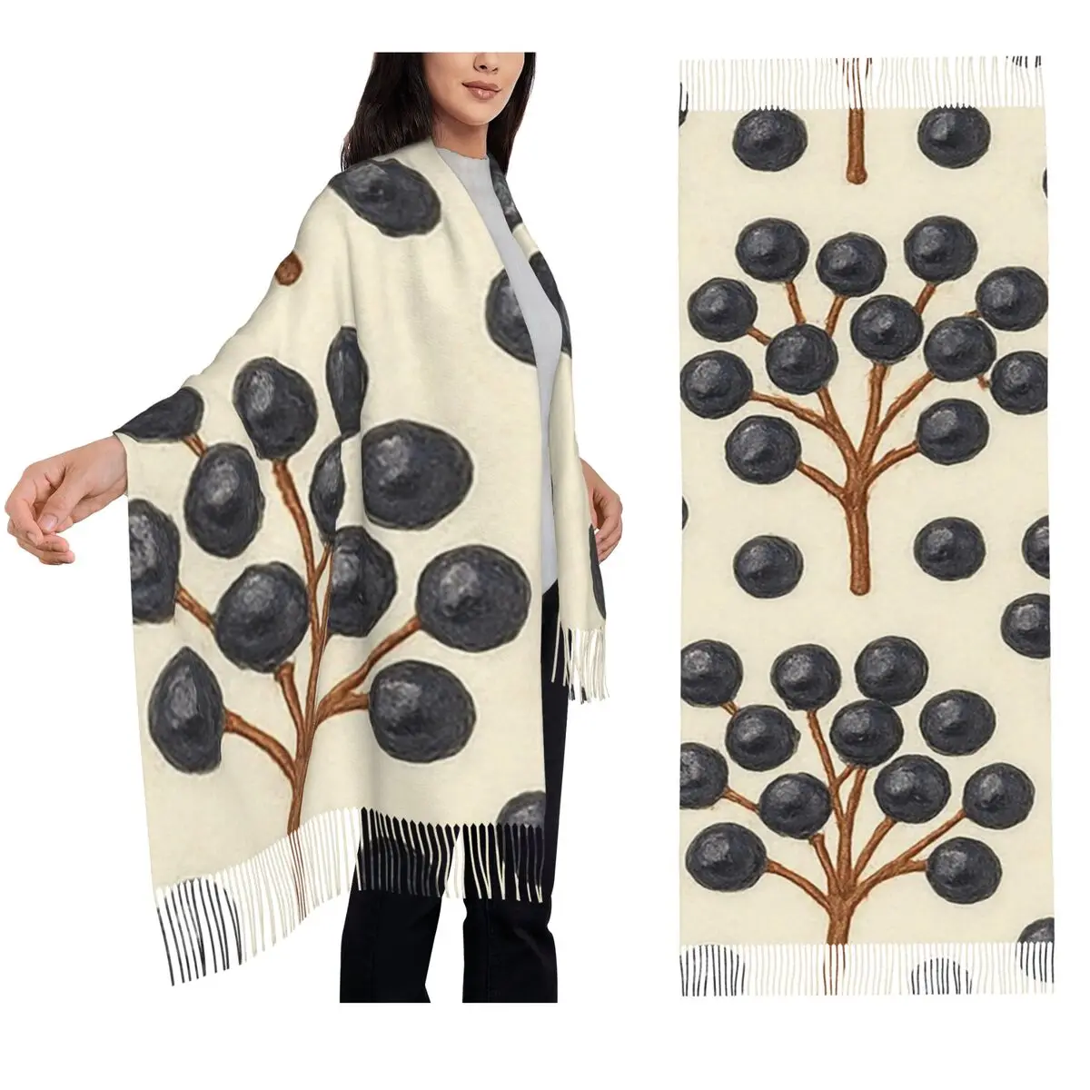 

Healthy Elderberry Watercolor Pattern Textured Paper Scarf Tassel Scarves for Women Soft Warm Shawls and Wraps Large Shawl Wrap