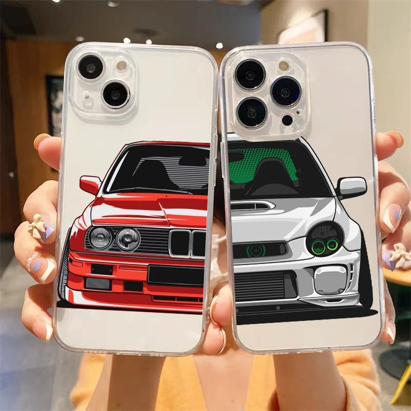 Funda de silicona a prueba de golpes para iPhone, carcasa de cómic de coches deportivos geniales para hombres, 15, 14, 13, 12, 11 Pro Max, Mini, SE,