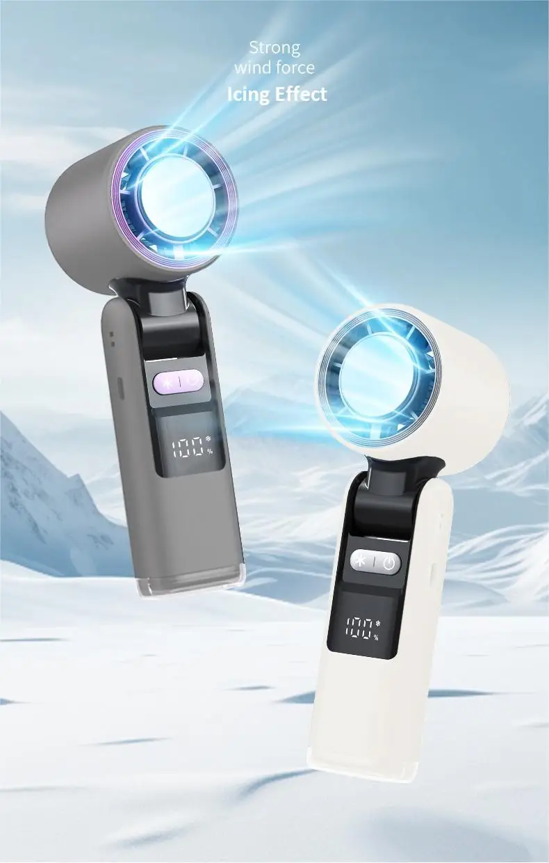 

2025 Новый ручной вентилятор с эффектом ледяного охлаждения и цифровым дисплеем, турбо-сильный ветер, полупроводниковый охлаждающий вентилятор