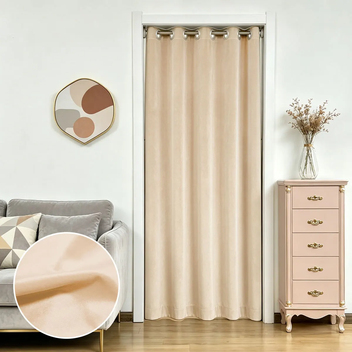 Solid Velvet Grommet Door Curtain, Thick Privacy Room Divider Drape, Soft Fabric For Bedroom Living Room