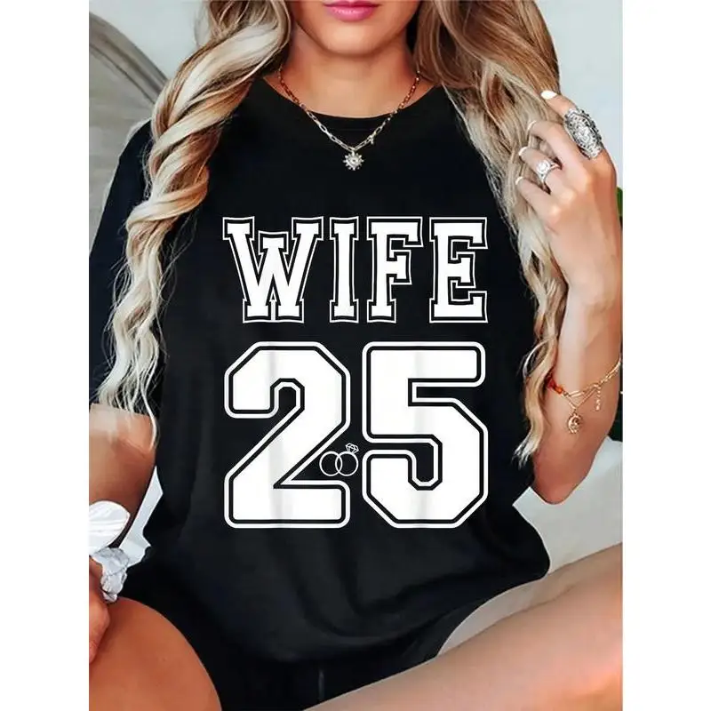

100% Cotton Casual Tshirt Wife Est. 2025 Matching Wedding Married Couple, Bride T-Shirt