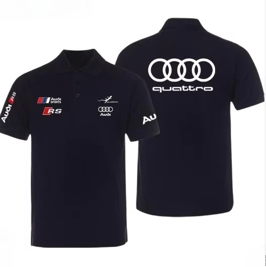 

Летняя брендовая автомобильная спортивная футболка Audi для мужчин, рубашка поло в гоночном стиле, дизайн немецкого флага, дышащий хлопок, облегающие повседневные топы