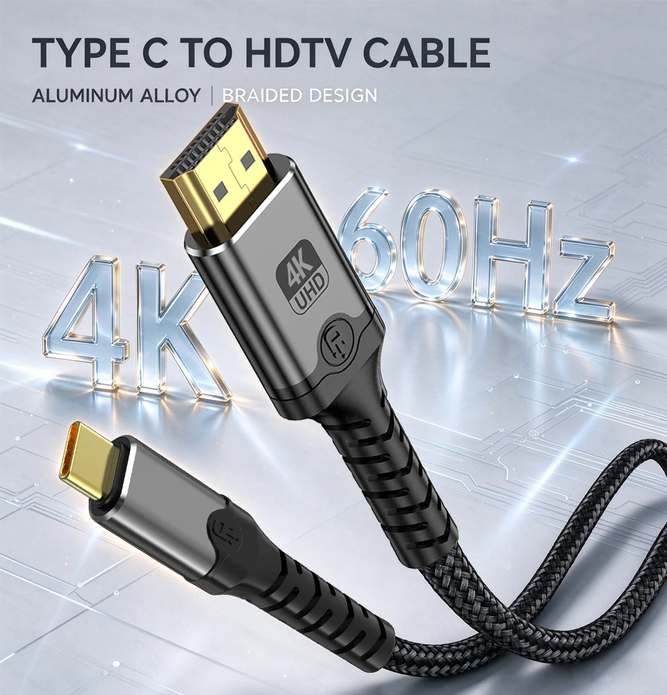 TYPE C to HDMI 2.0 Compatible Cable 4K@60HZ USB Type C to HDMI1.4 Cable HDTV Converter 4K30Hz for MacBook iPad Pro Samsung