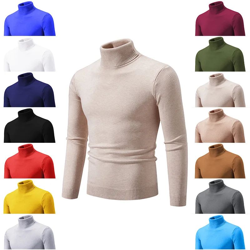 

2024 Autumn/Winter New Men's Simple Solid Color Sweater Fashion Men's Casual High Neck Bottom Sweater Men's Sweater