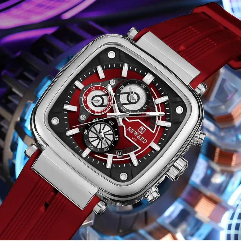 أعلى العلامة التجارية ساعة كوارتز رجالية حمراء الفولاذ المقاوم للصدأ متعددة الوظائف كرونوغراف ساعة التقويم أزياء الأعمال الرياضية ساعة رجالية