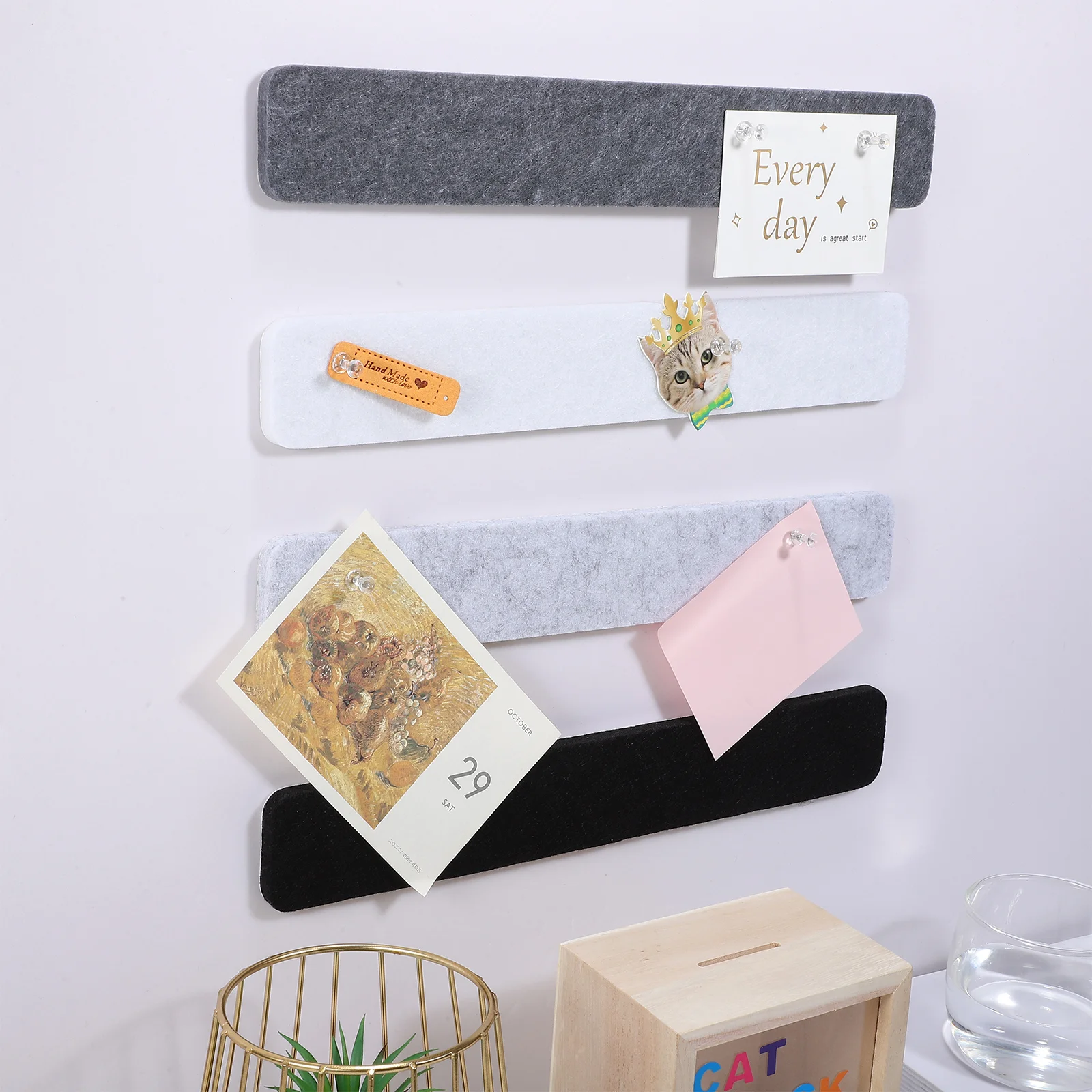 8 Pcs Felt Cork Board Memo Strip Bulletin Bar Decor Polyester Self-adhesive Pin for Office