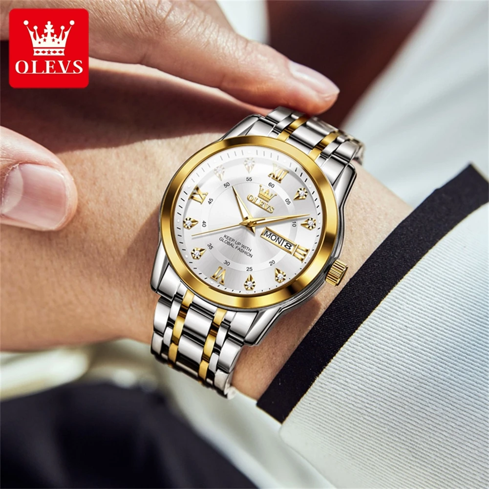 OLEVS 5513 orologi da uomo di moda orologio al quarzo originale per uomo in acciaio inossidabile impermeabile luminoso data settimana orologi da polso romani
