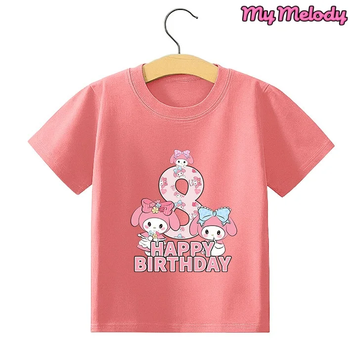 

Sanrio My Melody Anime Cartoons Children Casual Clothes Summer T Shirts Birthday Number 1-10 Kawaii T Shirt Kid Girl Boy Tops