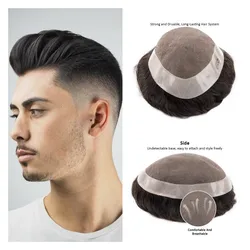 Human Hair System For Men Toupee Fine Mono Male Wig 130% Density Durable Hair Prosthesis Toupee Men 6