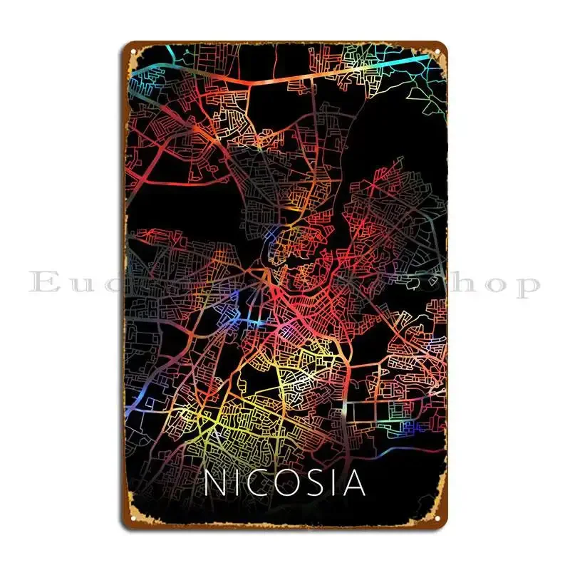 Nicosia Cyprus Watercolor Metal Plaque Pub Mural Vintage Club Create Wall Pub Tin Sign Poster