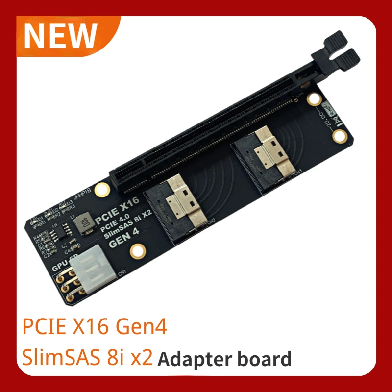 

Gen4 2 Ports SlimSAS 8i x2 to PCIE 4.0 x16 Slot Adapter Board For Network Card Graphics Video Card Capture Card GPU 6Pin Power