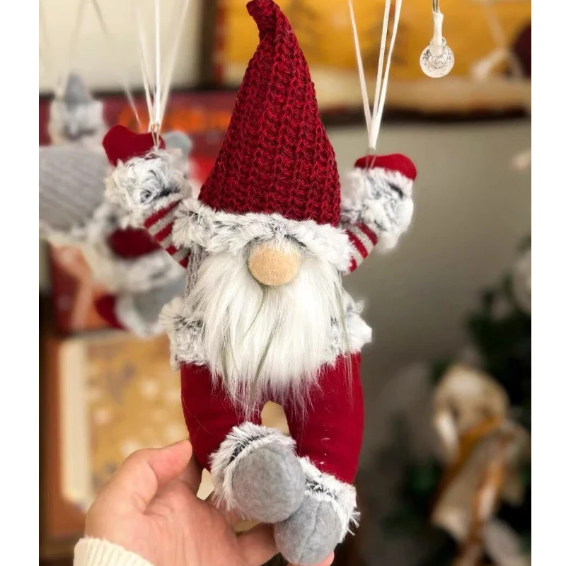 

In Stock Christmas Tree Decoration Cartoon Parachuting Santa Ornament Christmas Birthday Gift Fashion Accessory Mini Figurine