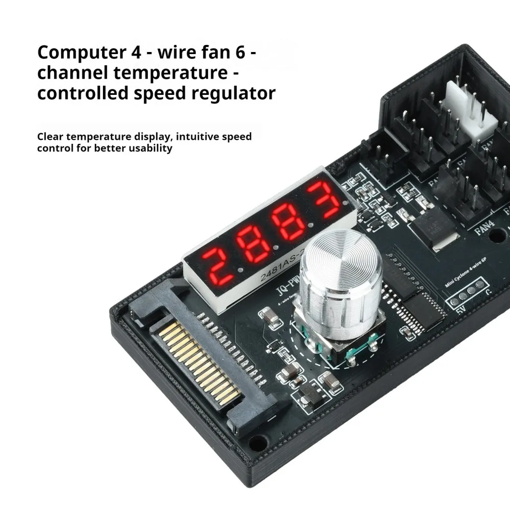12V 6 Channel 4 Wire PWM Fan Speed Controller Digital Display Temperature Manual Auto Control SATA Power Supply for Cooling Fan