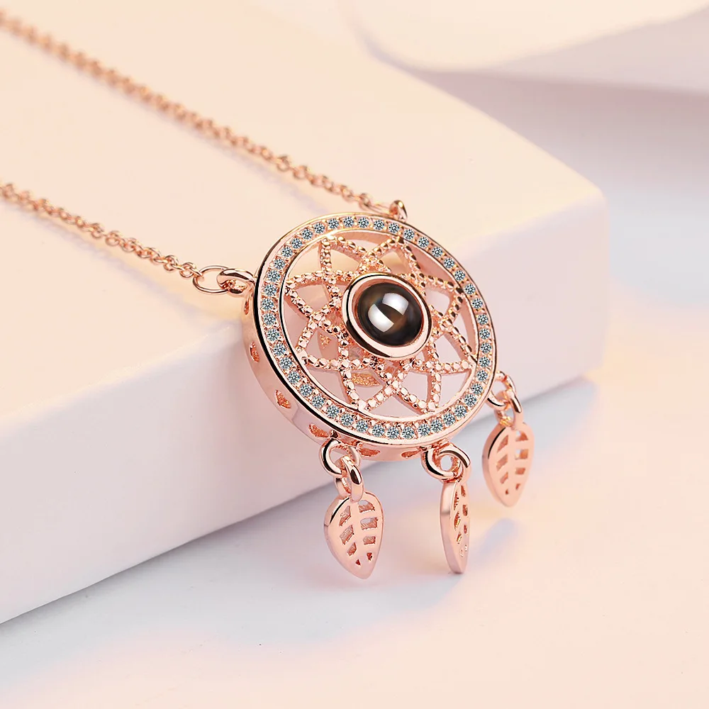 Personalised Dreamcatcher Picture Necklace Silver Dream Catcher Pendant Custom Photo Projection Pendant for Women Girls Gift