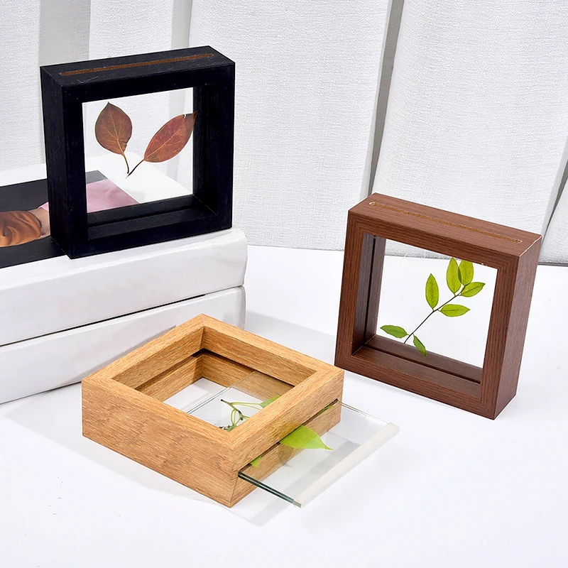 1PC Wood Photo Frame Creative Double-sided Glass Plant Specimen Photo Frame DIY Dried Flower Picture Display Stand Home Decor