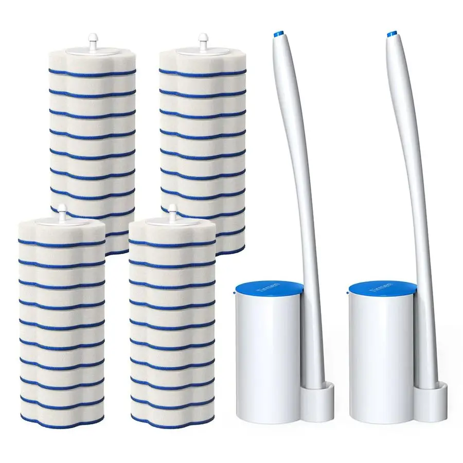 

Toilet Brush Toilet Bowl Brush and Holder Set with 24 Wand Refills, Upgraded Handle, 2X Cleaners, Toilet Cleaning System with St