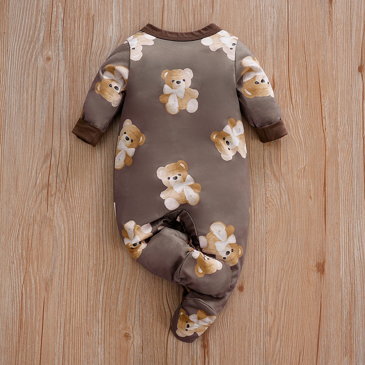 IURNXB Baby Boys Jumpsuit Long Sleeve Footed Newborn Outfit Cute Cartoon Bear Printed Cardigan Infant Romper Spring Autumn 0-18M