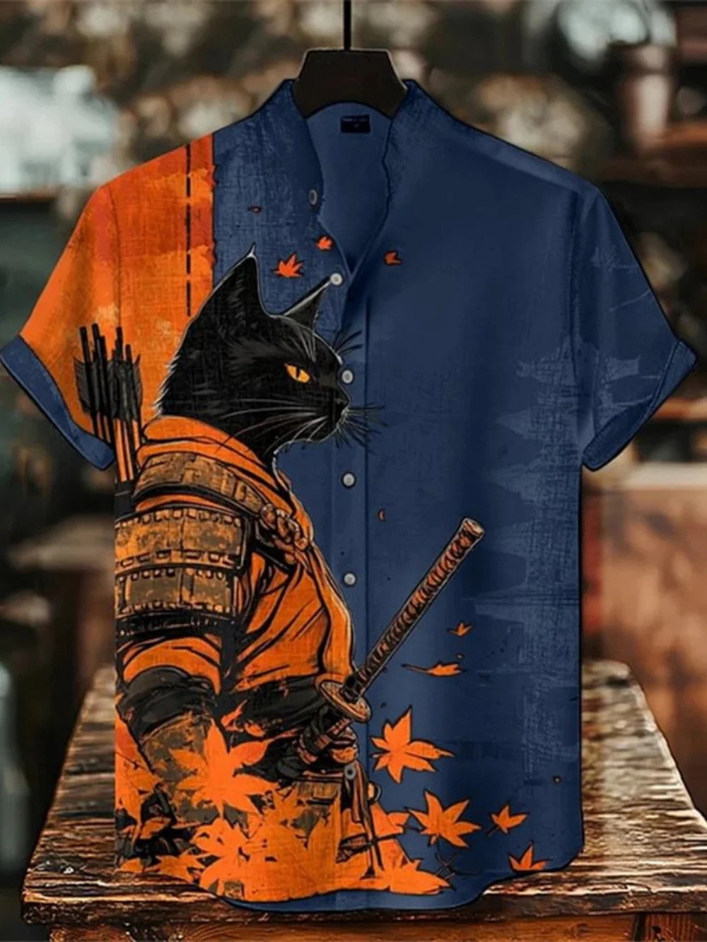 

Мужская высококачественная льняная рубашка с принтом, гавайская повседневная рубашка для отдыха с коротким рукавом и воротником-стойкой, уличная уличная мода