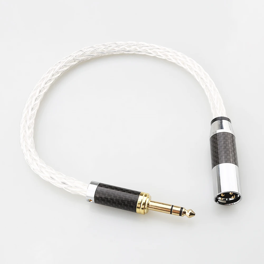 8AG Silver Plated HiFi Carbon Fibre 6.35mm 1/4 Inch TRS to XLR 3 Pin Male Aux Microphone Cord Audio Interconnect Cable For Mixer