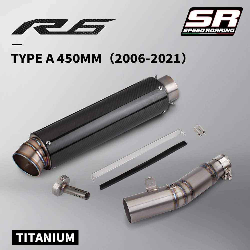 High Performance Titanium Alloy Slip On Exhaust Mid Pipe & Tail Pipe 450mm 490mm 550mm For YZF-R6 2006-2021 Motorcycle