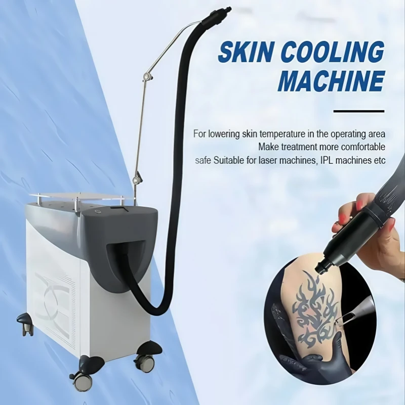 Refrigeração Zimmer Resfriador de superfície da pele para alívio da dor conectado com dispositivo de alexandrita de picossegundo Máquina de resfriamento de ar