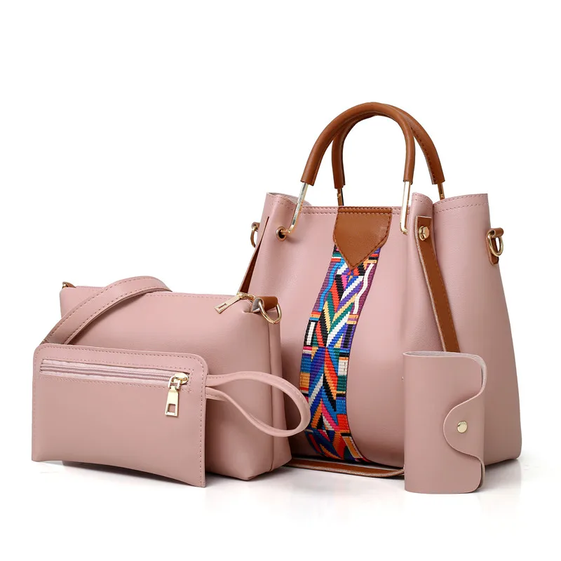 Conjunto de bolsos de mano de cuero sintético para mujer, bolsos cruzados de hombro informales, bolsos de mano, 4 piezas, 2022