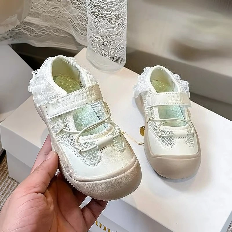 Summer Breathable Mesh Kids Casual Shoes for Girls Non-Slip Sole Toddler Beach Shoes with Lace Bordered Colorful Training Shoes